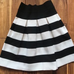 Black and White A-line Stripe Skirt - medium